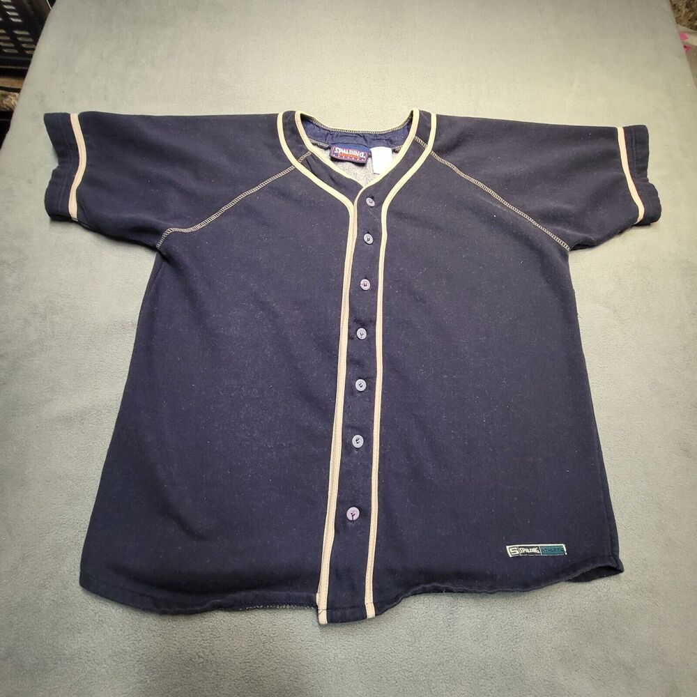 Spalding Baseball Button Up Shirt Mens L Blue Short Sleeve